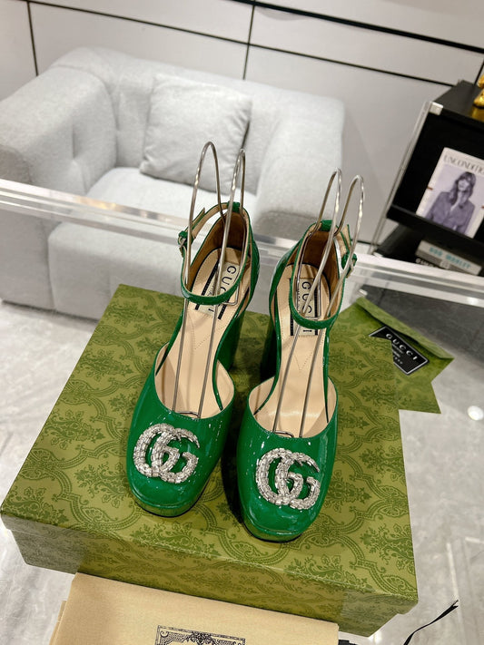 G* New high heels with crystal diamond double G buckle