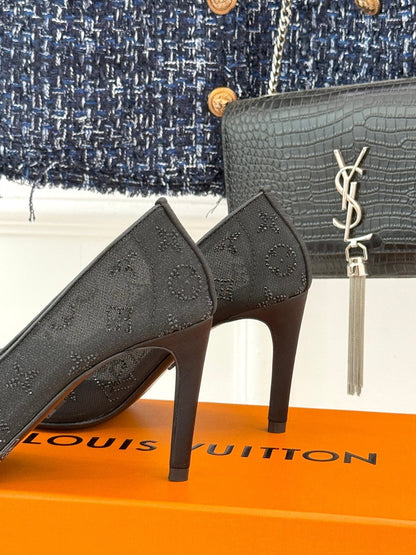 Louis New Rhinestone mesh pointed high heels