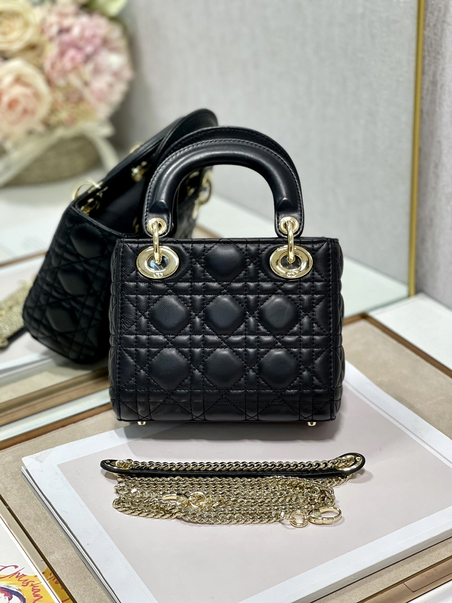 DO Mini Lady Bag Black Cannage Lambskin