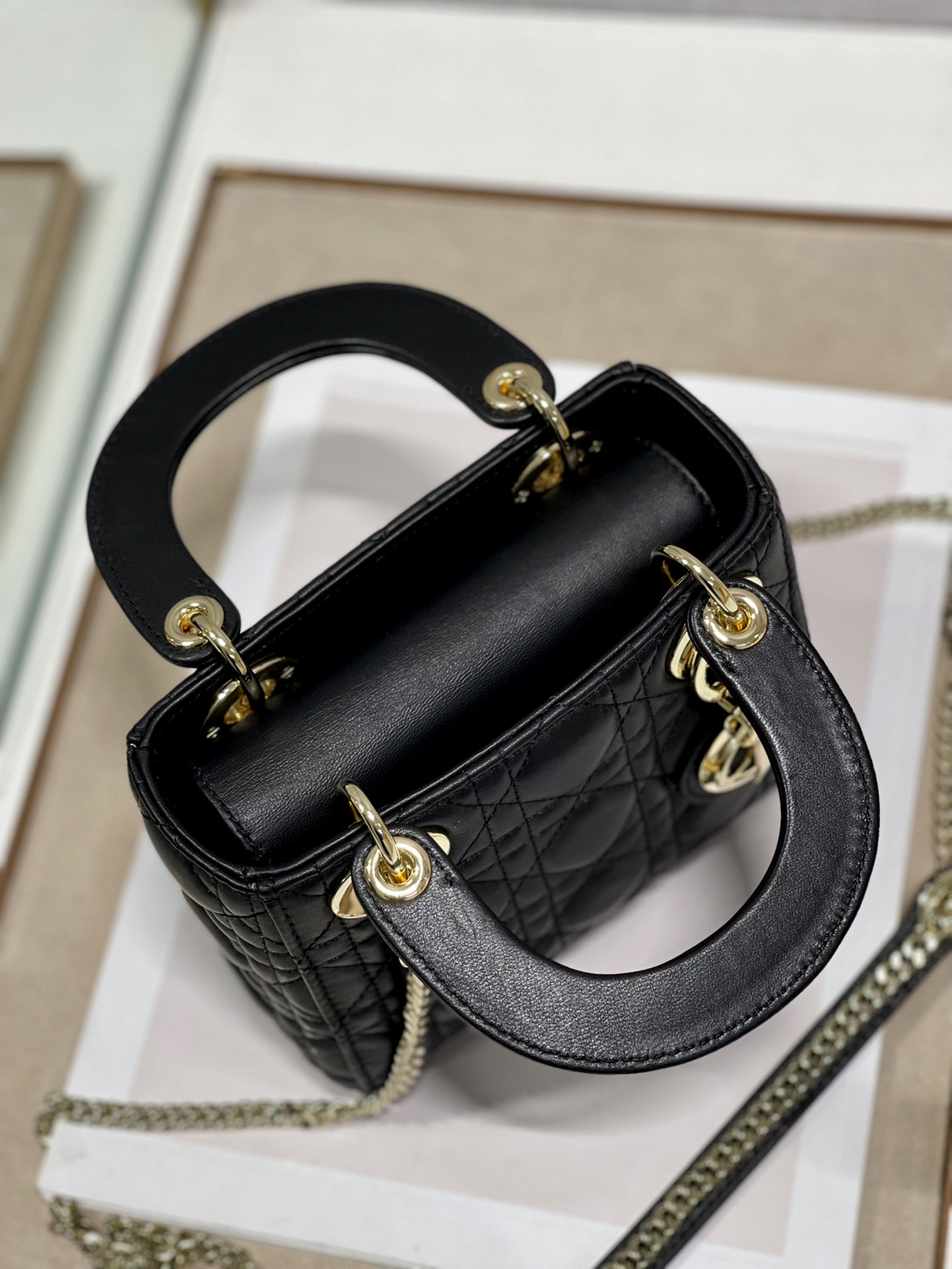 DO Mini Lady Bag Black Cannage Lambskin