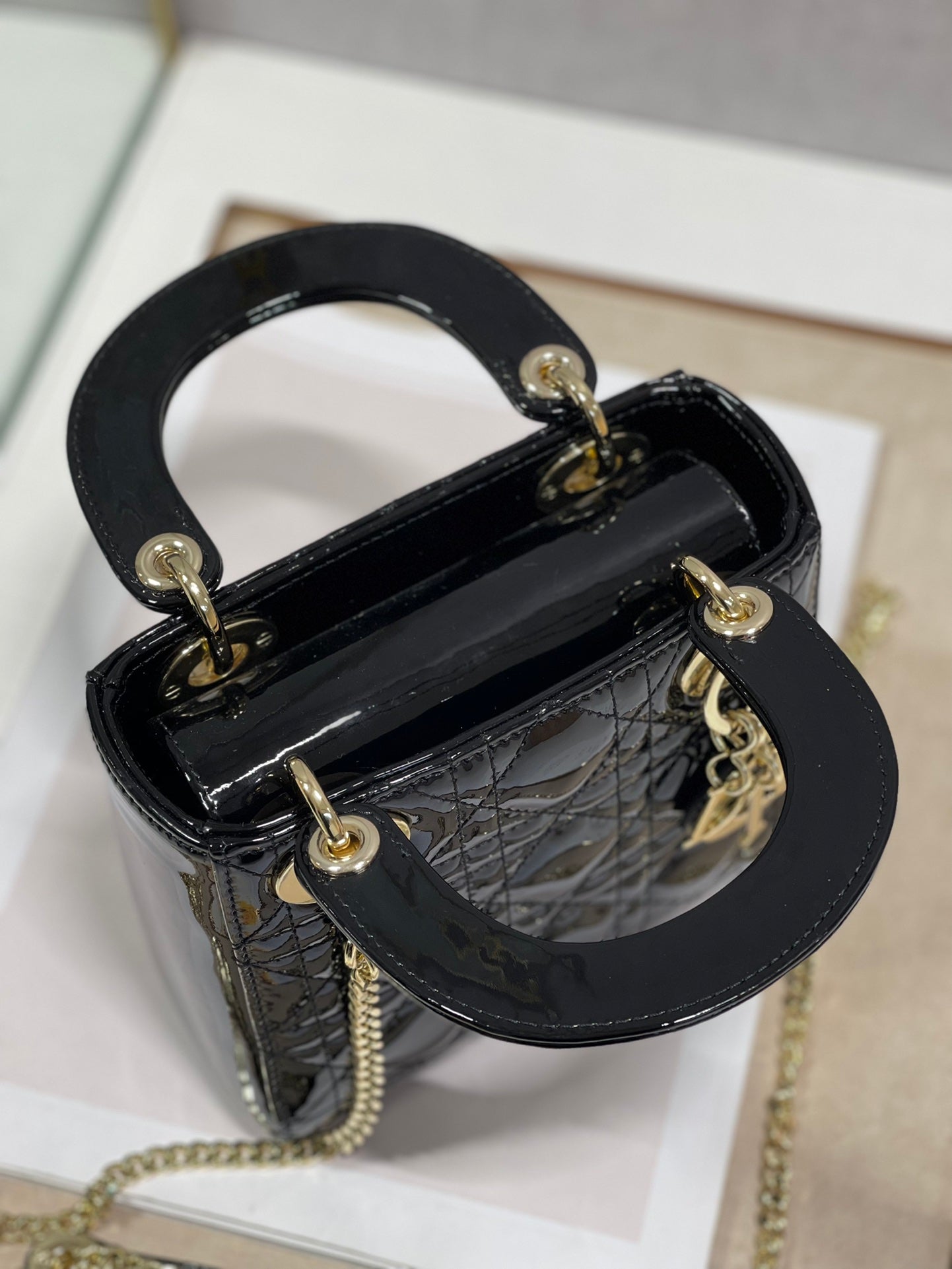 DO Mini & Small Lady Bag Black Patent Cannage Calfskin