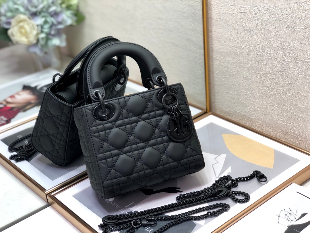 DO Mini Lady Bag Black Ultramatte Cannage Calfskin