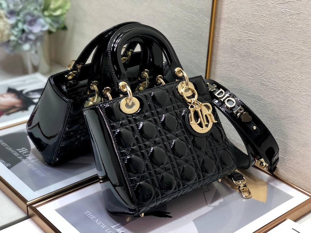 DO Mini & Small Lady Bag Black Patent Cannage Calfskin