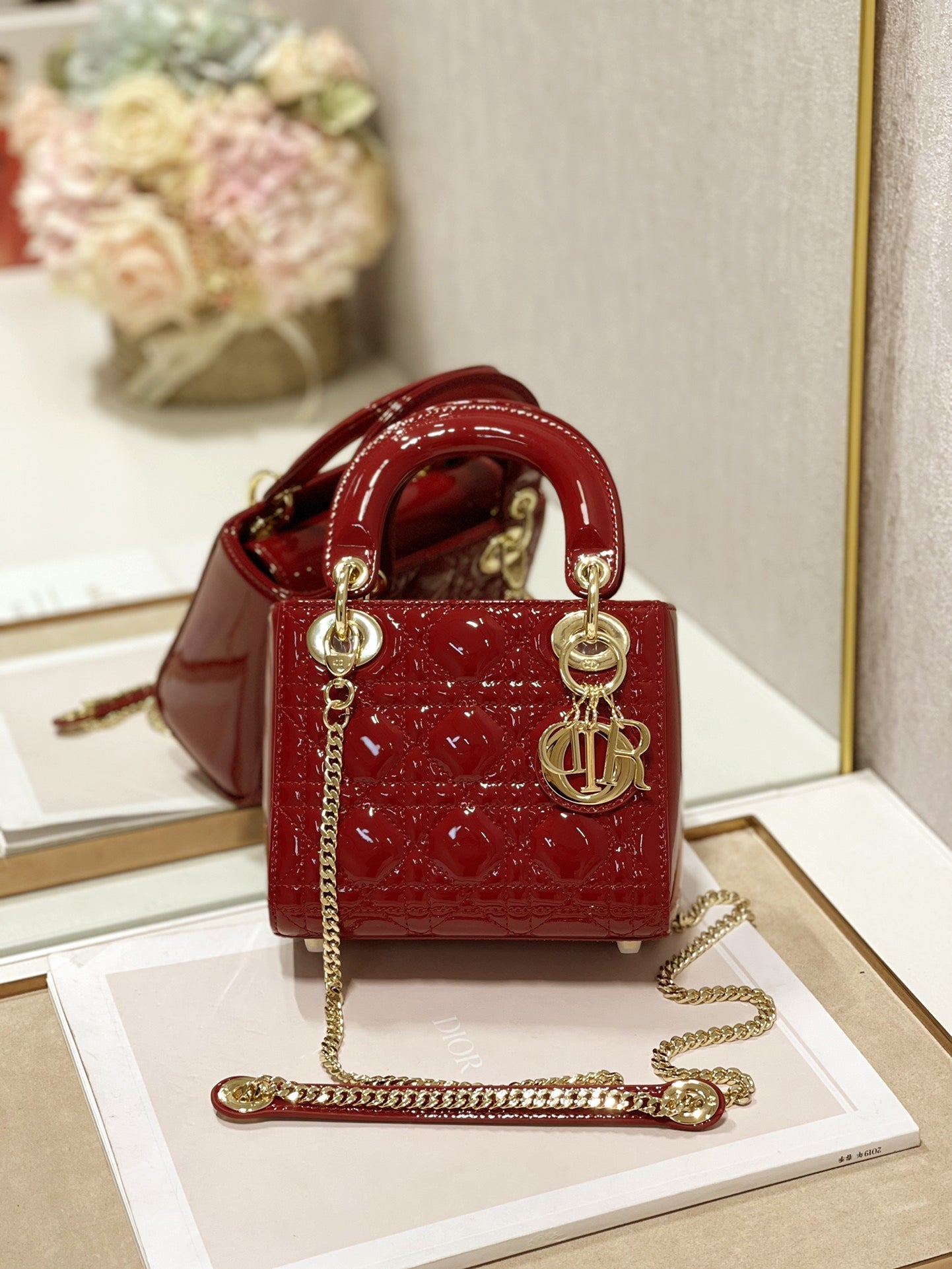 DO Mini Lady Bag Cherry Red Patent Cannage Calfskin