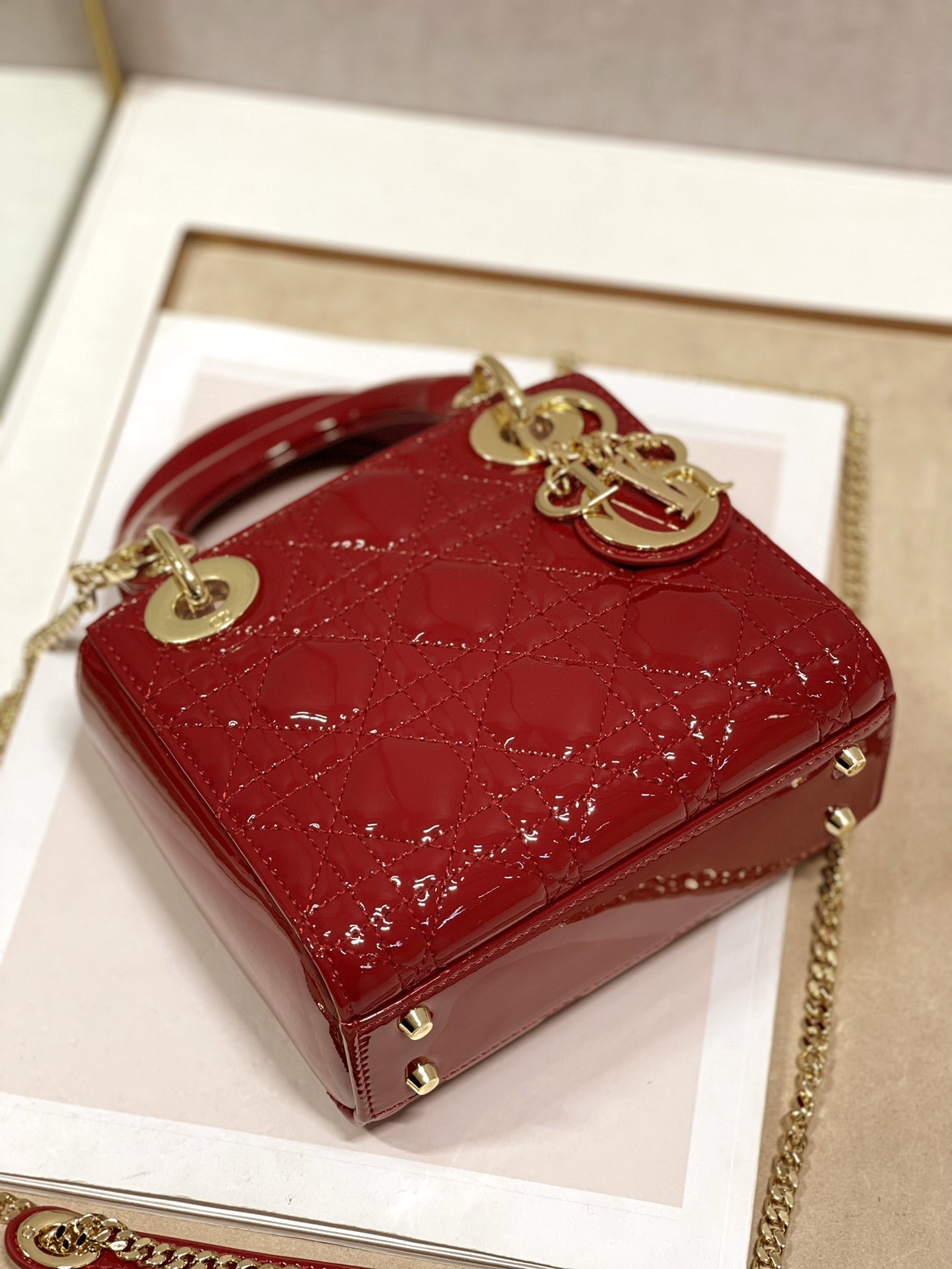 DO Mini Lady Bag Cherry Red Patent Cannage Calfskin