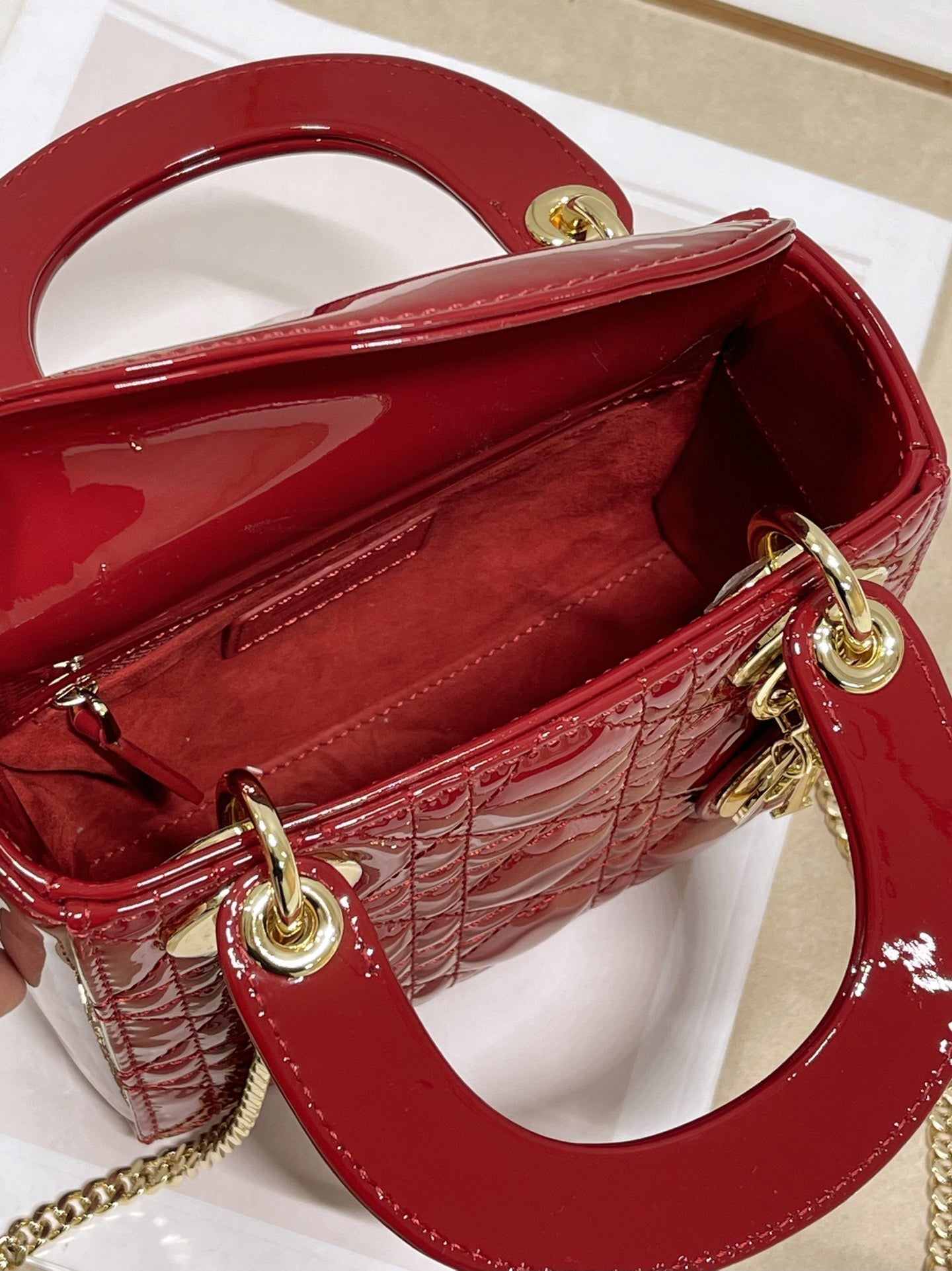 DO Mini Lady Bag Cherry Red Patent Cannage Calfskin