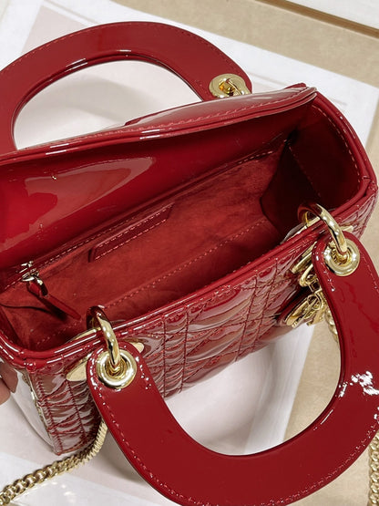 DO Mini Lady Bag Cherry Red Patent Cannage Calfskin