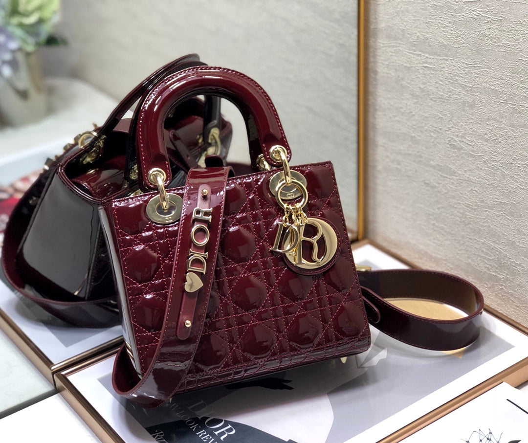 DO Mini & Small Lady Bag Claret Patent Cannage Calfskin