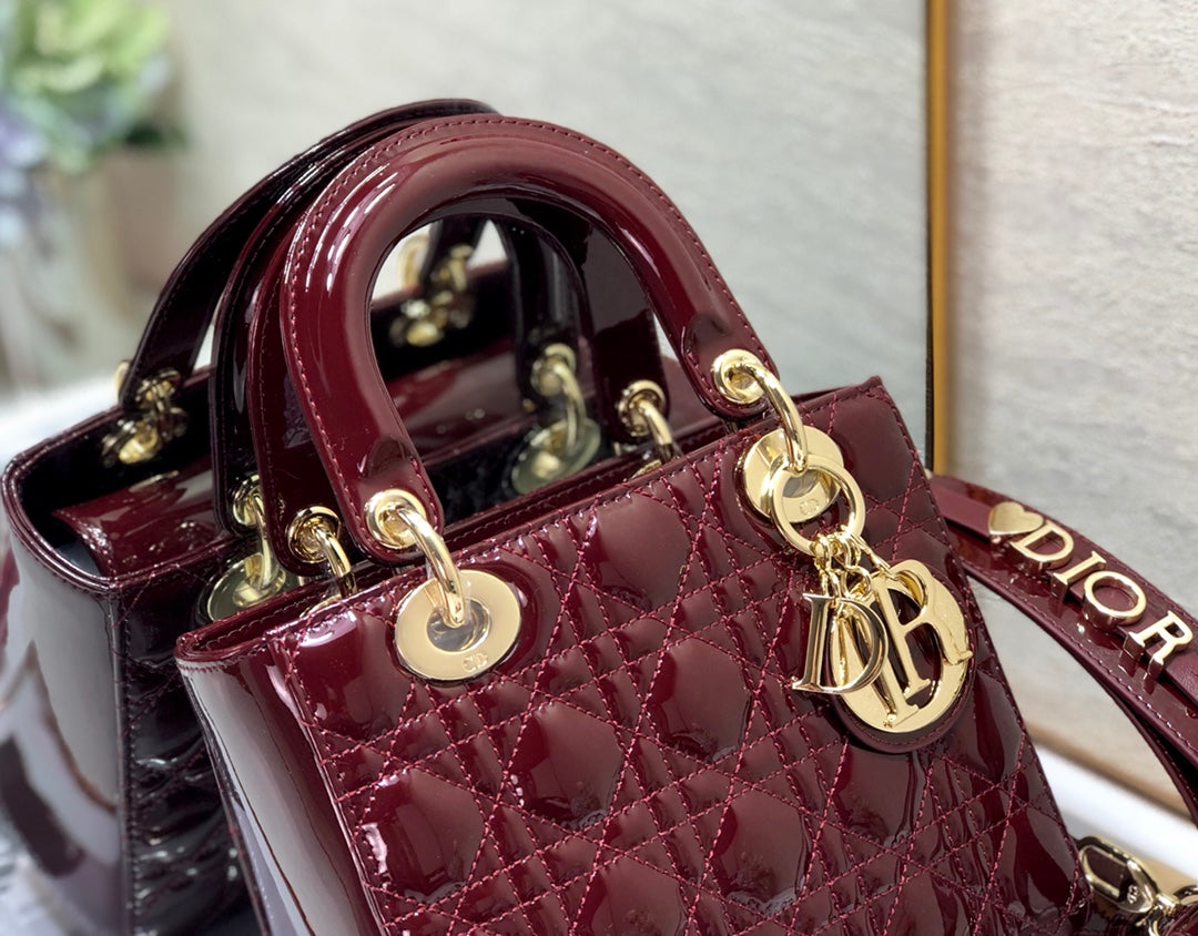 DO Mini & Small Lady Bag Claret Patent Cannage Calfskin