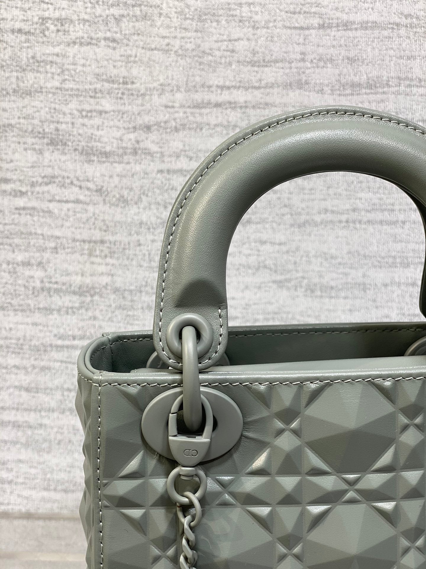 DO Mini Lady Bag  Stone Gray Diamond Pattern Calfskin