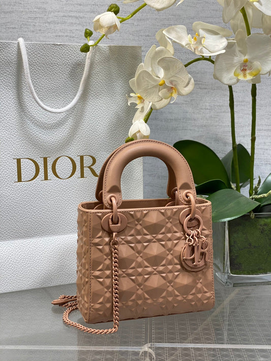 DO Mini Lady Bag  Matte Pink Diamond Pattern Calfskin