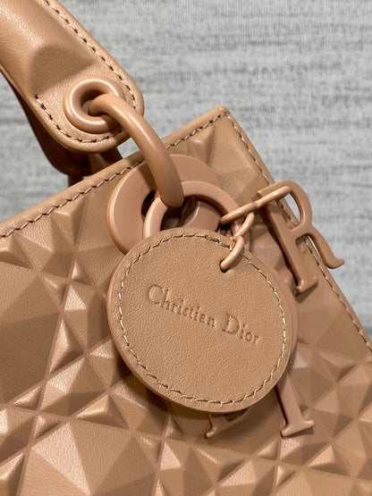 DO Mini Lady Bag  Matte Pink Diamond Pattern Calfskin