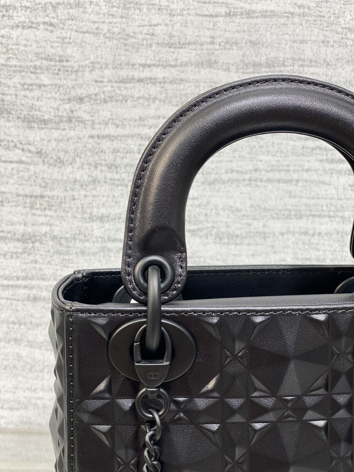 DO  Mini Lady Bag  Matte Black Diamond Pattern Calfskin