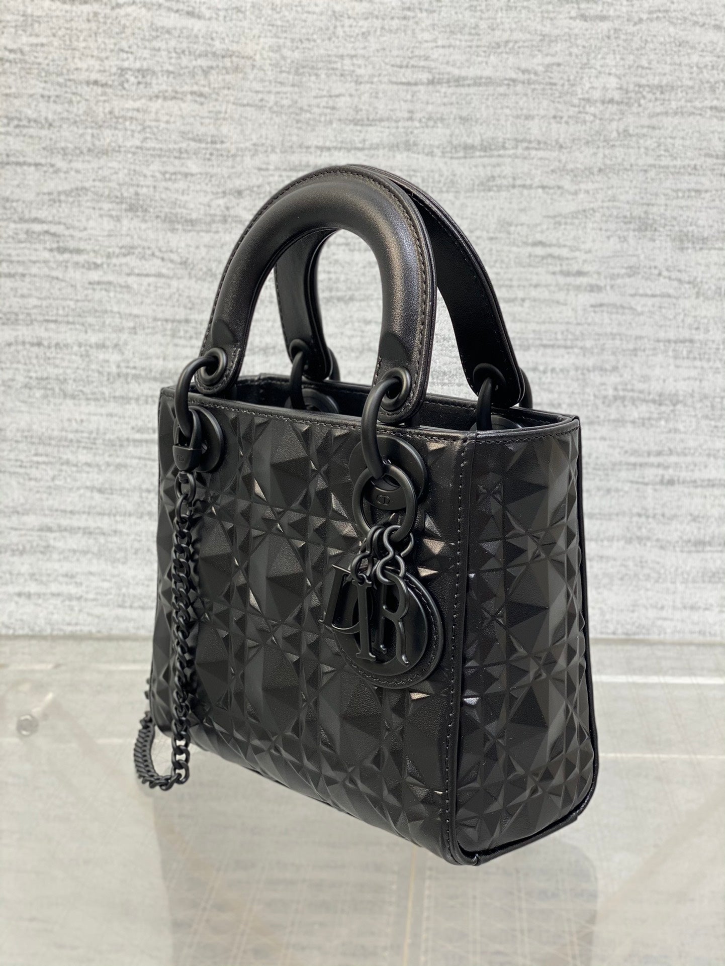 DO  Mini Lady Bag  Matte Black Diamond Pattern Calfskin