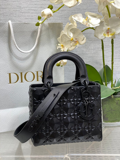 DO  Mini Lady Bag  Matte Black Diamond Pattern Calfskin