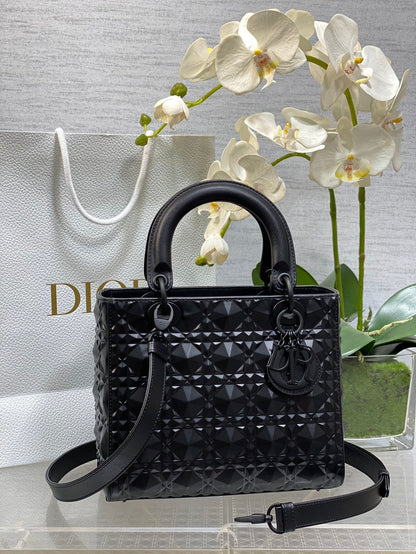 DO  Mini Lady Bag  Matte Black Diamond Pattern Calfskin