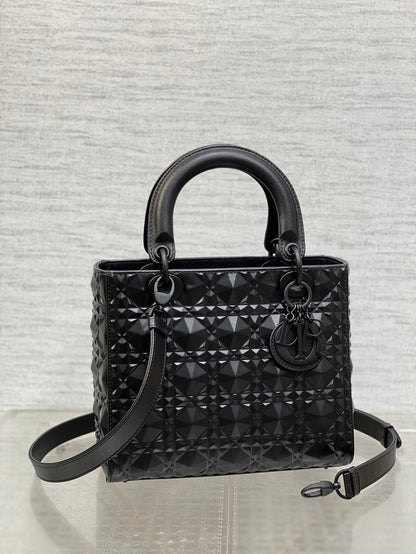 DO  Mini Lady Bag  Matte Black Diamond Pattern Calfskin