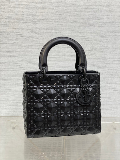 DO  Mini Lady Bag  Matte Black Diamond Pattern Calfskin