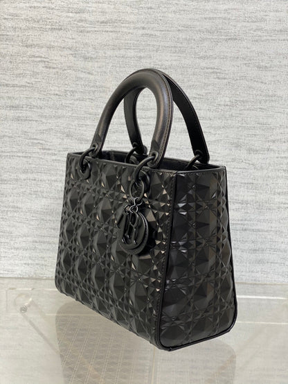 DO  Mini Lady Bag  Matte Black Diamond Pattern Calfskin