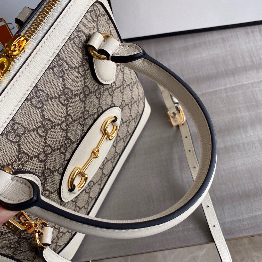 GC Horsebit 1955 small top handle bag Beige/White
