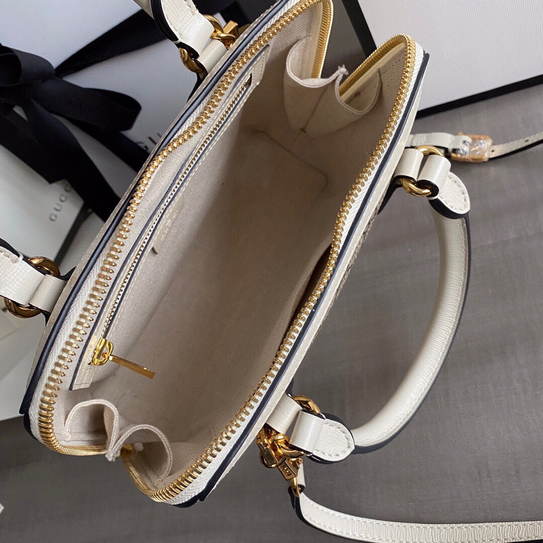 GC Horsebit 1955 small top handle bag Beige/White