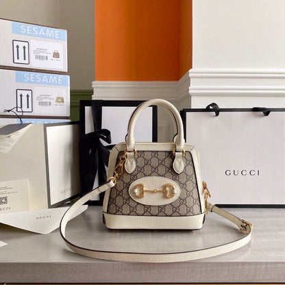 GC Horsebit 1955 small top handle bag Beige/White