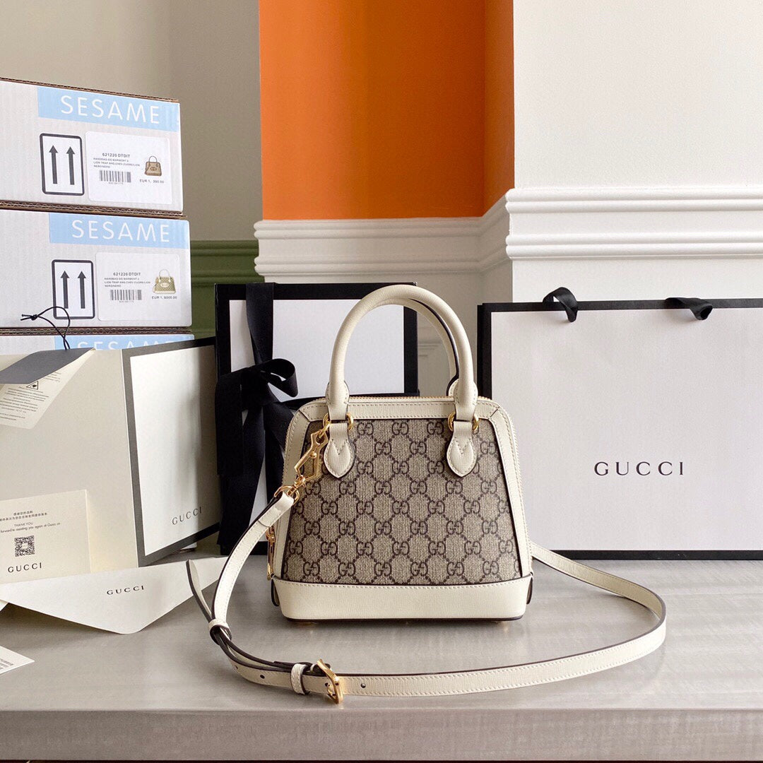 GC Horsebit 1955 small top handle bag Beige/White