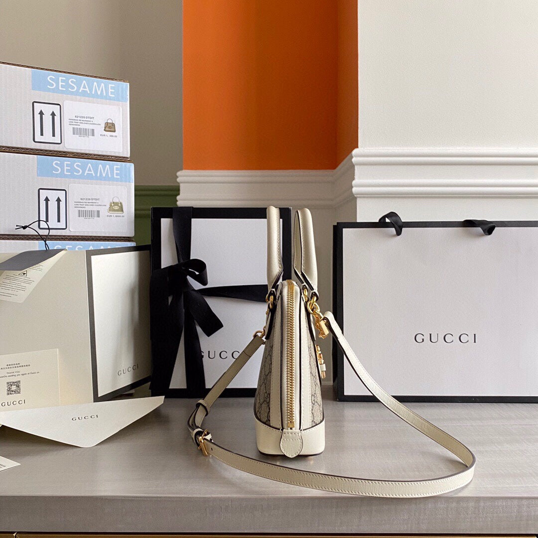 GC Horsebit 1955 small top handle bag Beige/White