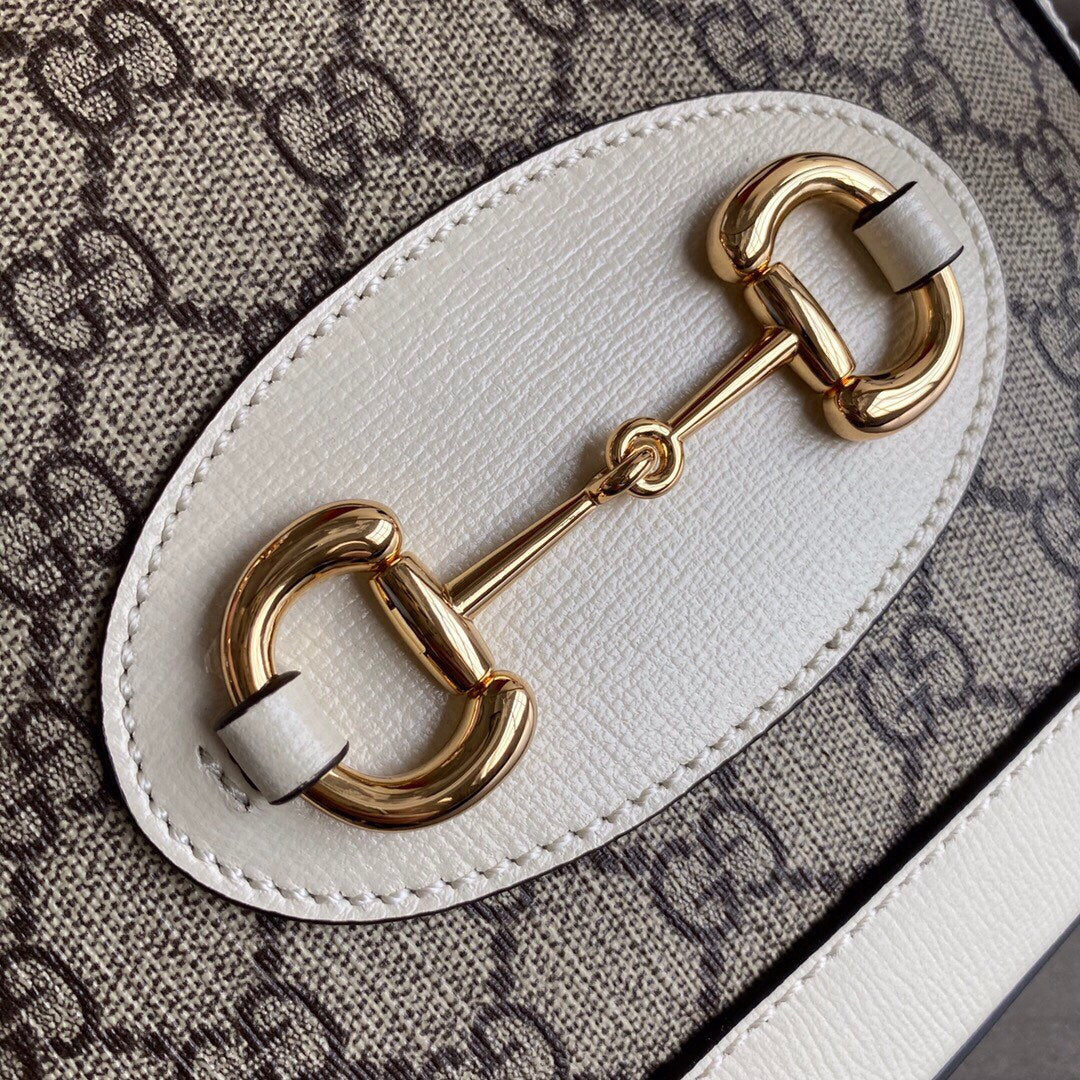 GC Horsebit 1955 small top handle bag Beige/White