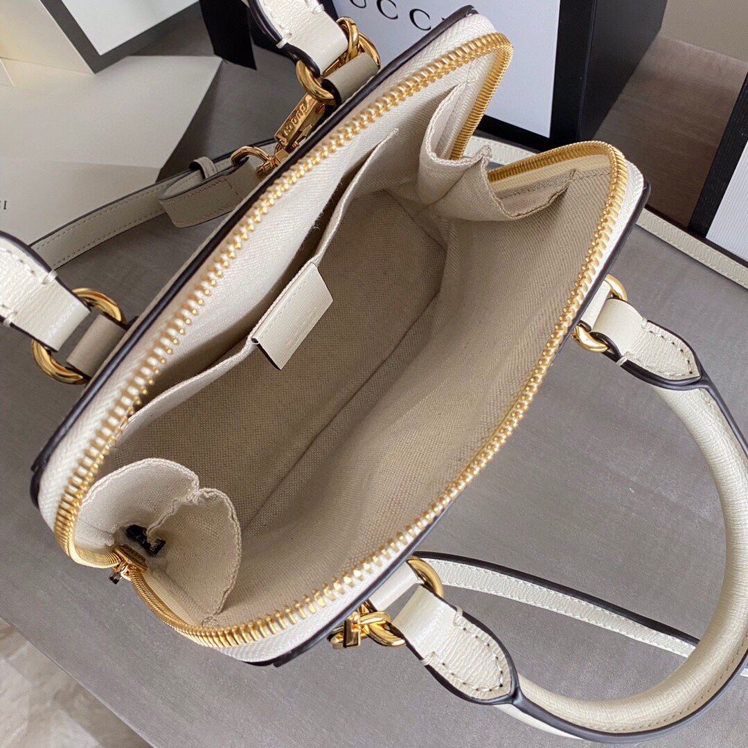 GC Horsebit 1955 small top handle bag Beige/White