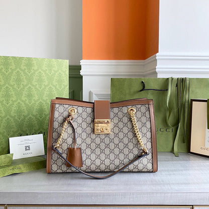 GC  Padlock medium shoulder bag tote Beige/ebony GG Supreme canvas, with brown leather detail