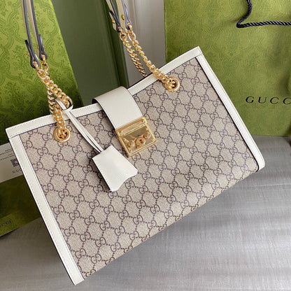 GC  Padlock medium shoulder bag tote Beige/ebony GG Supreme canvas, with brown leather detail