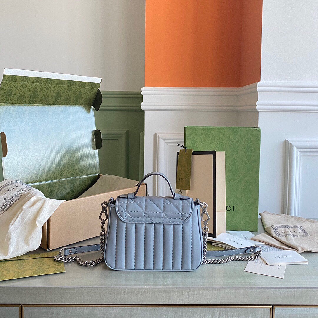 GC Marmont matelassé chevron leather Black / White / Dusty Pink / Gray Blue