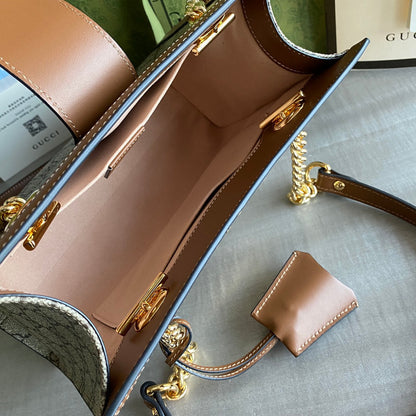 GC Padlock small shoulder bag Beige/ebony GG Supreme canvas, with brown leather detail