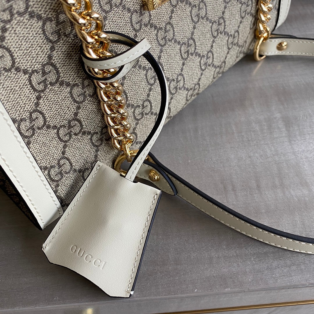 GC Padlock small shoulder bag Beige/ebony GG Supreme canvas, with brown leather detail