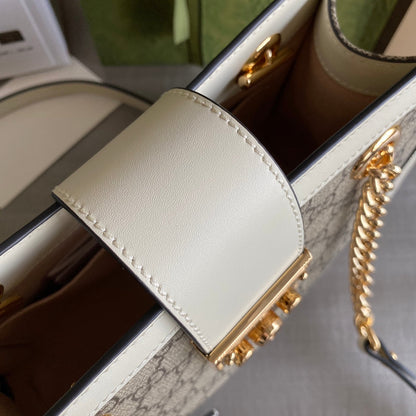 GC Padlock small shoulder bag Beige/ebony GG Supreme canvas, with brown leather detail