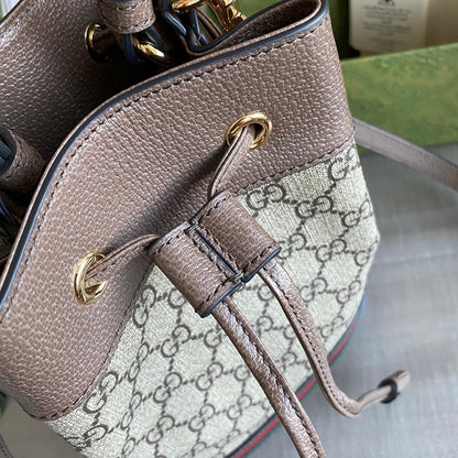 GC Ophidia small bucket bag Beige/ebony GG Supreme canvas