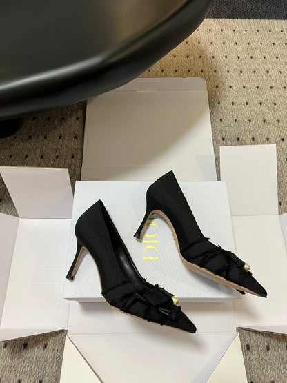 D* New Arrival Bow Pearl Kitten Heel Shoes