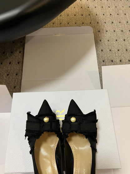 D* New Arrival Bow Pearl Kitten Heel Shoes