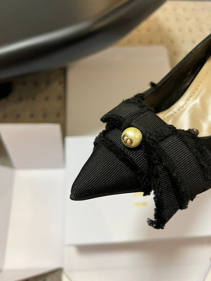 D* New Arrival Bow Pearl Kitten Heel Shoes