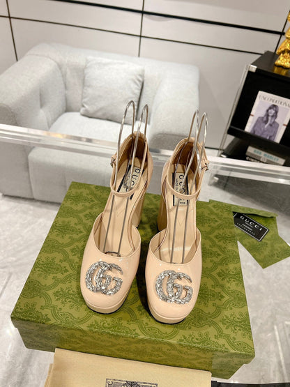 G* New high heels with crystal diamond double G buckle