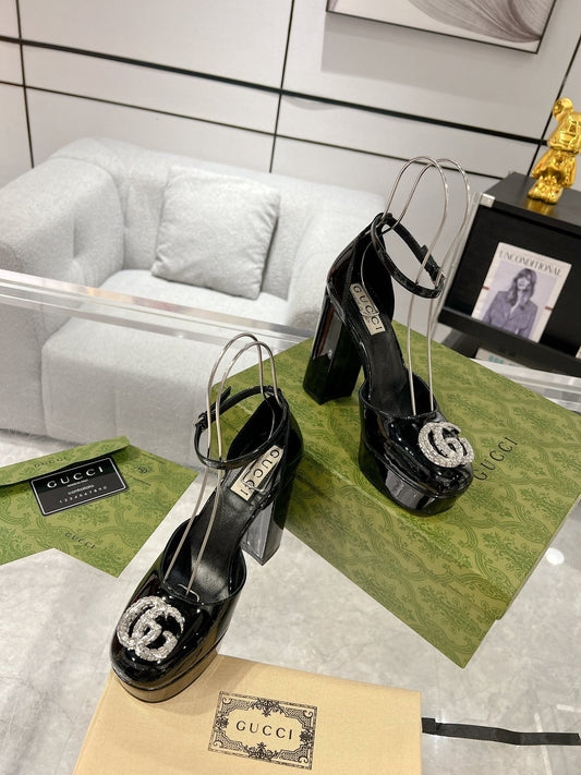 G* New high heels with crystal diamond double G buckle