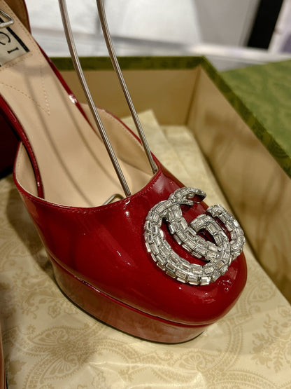 G* New high heels with crystal diamond double G buckle