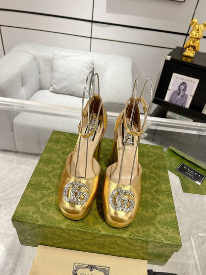 G* New high heels with crystal diamond double G buckle
