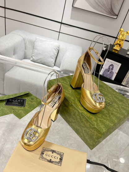 G* New high heels with crystal diamond double G buckle