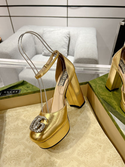 G* New high heels with crystal diamond double G buckle