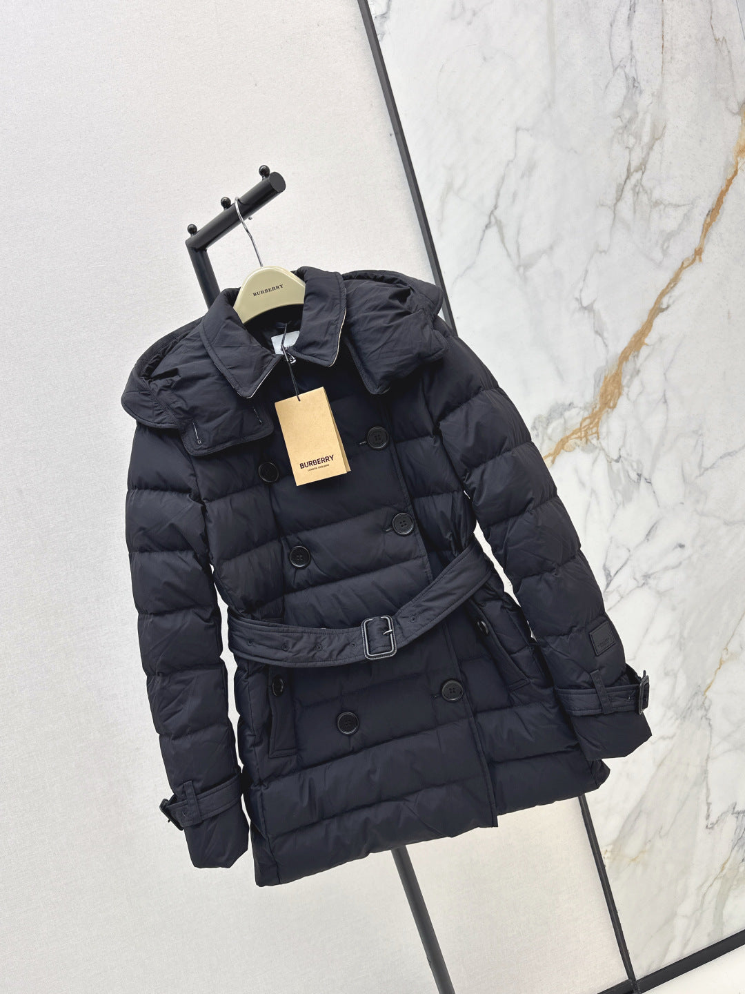 Bur New Short double-breasted hooded down jacket