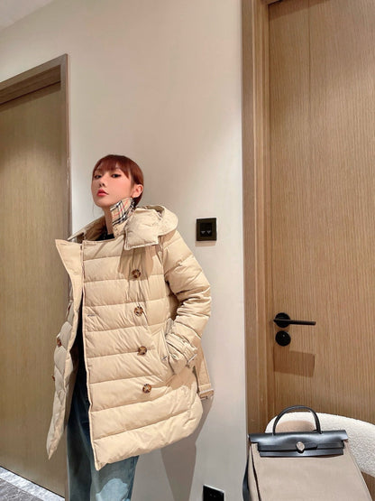 Bur New Short double-breasted hooded down jacket