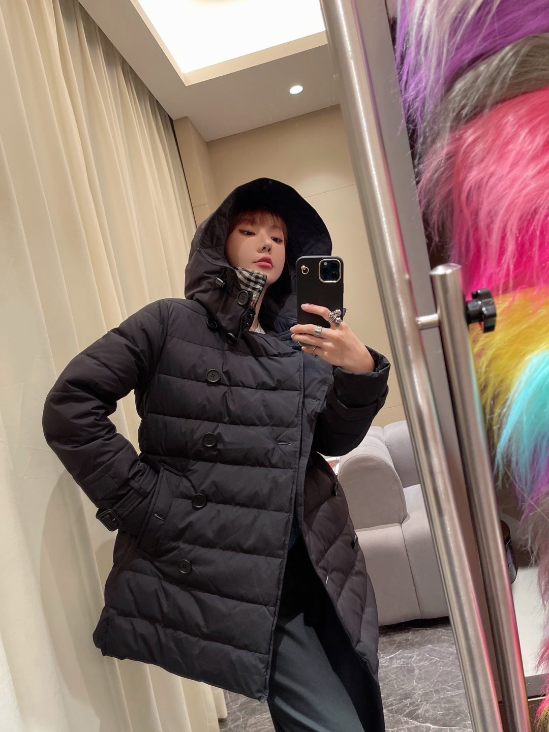 Bur New Short double-breasted hooded down jacket