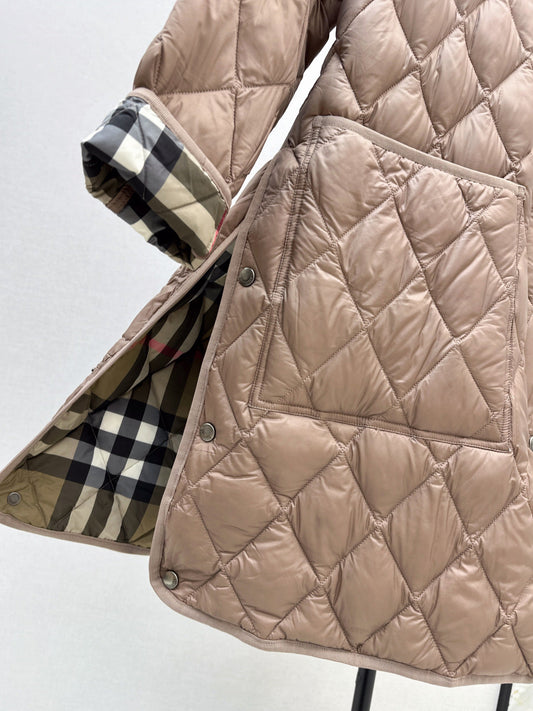 Bur New Diamond-patterned mid-length down jacket